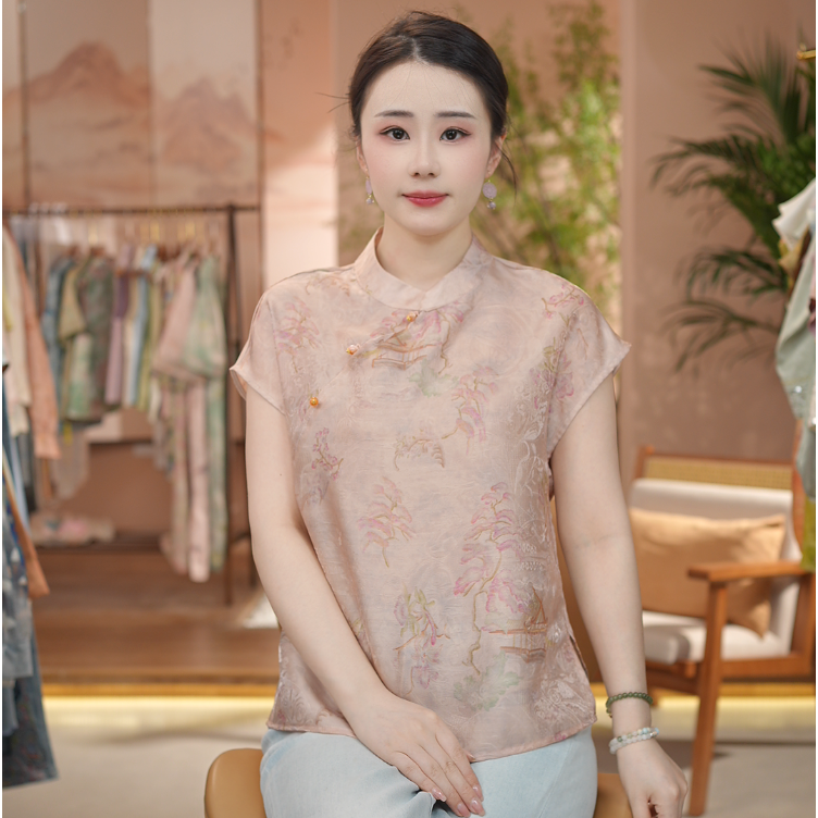 《 淡彩海棠-短袖》新中式提花国风时尚休闲透气短袖