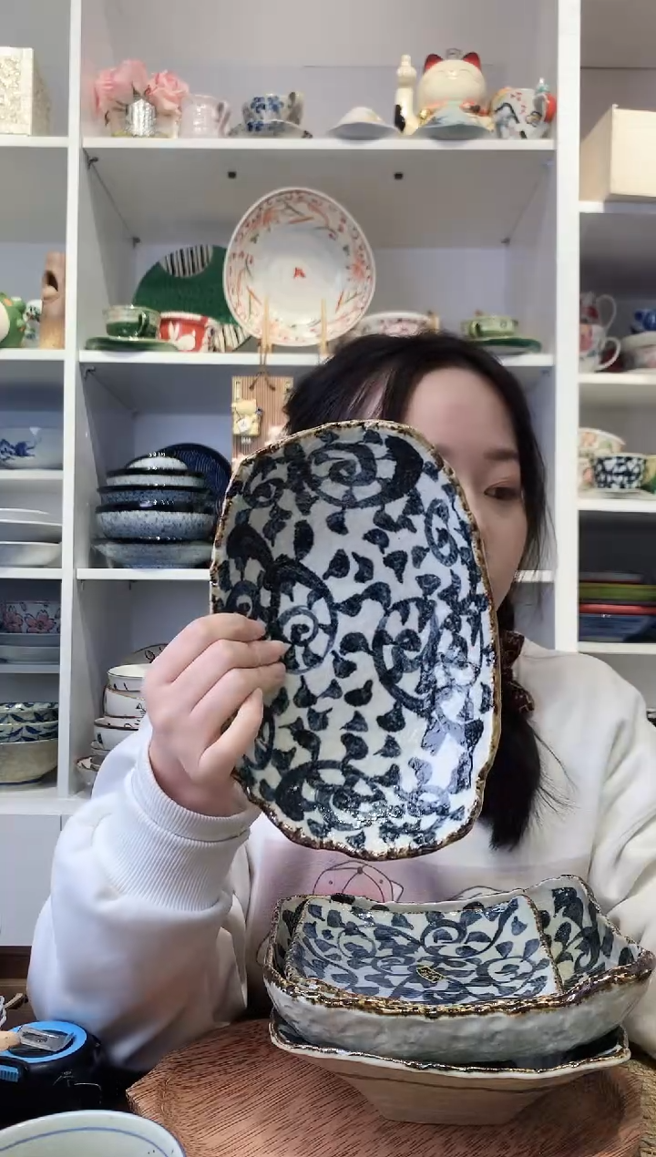 陶瓷章鱼唐草椭圆长盘20cm