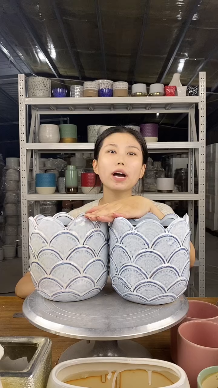 默认打孔陶瓷花盆宽高15-15两个