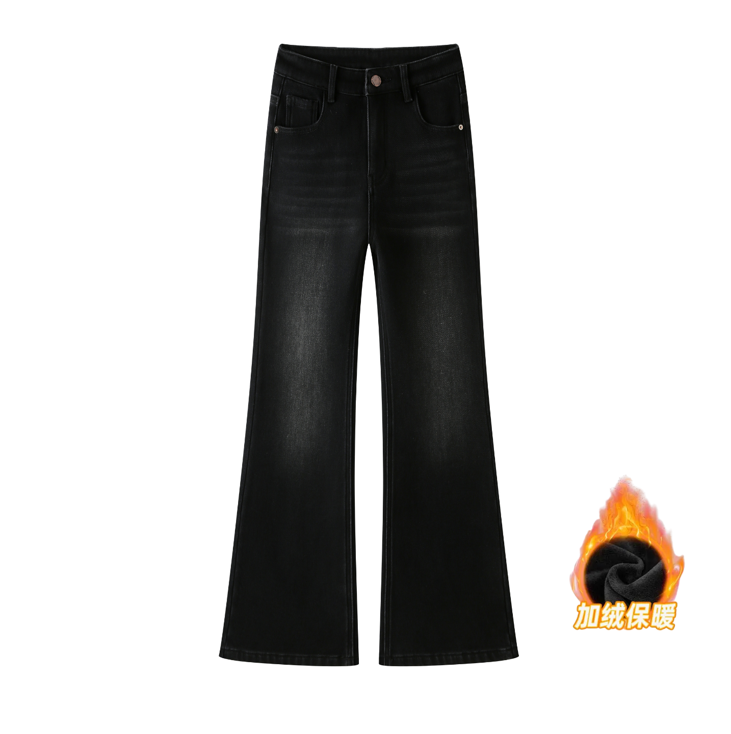 MImi加厚绒·伯爵灰-四面弹冬季高腰黑灰厚绒保暖直筒微喇牛仔裤女