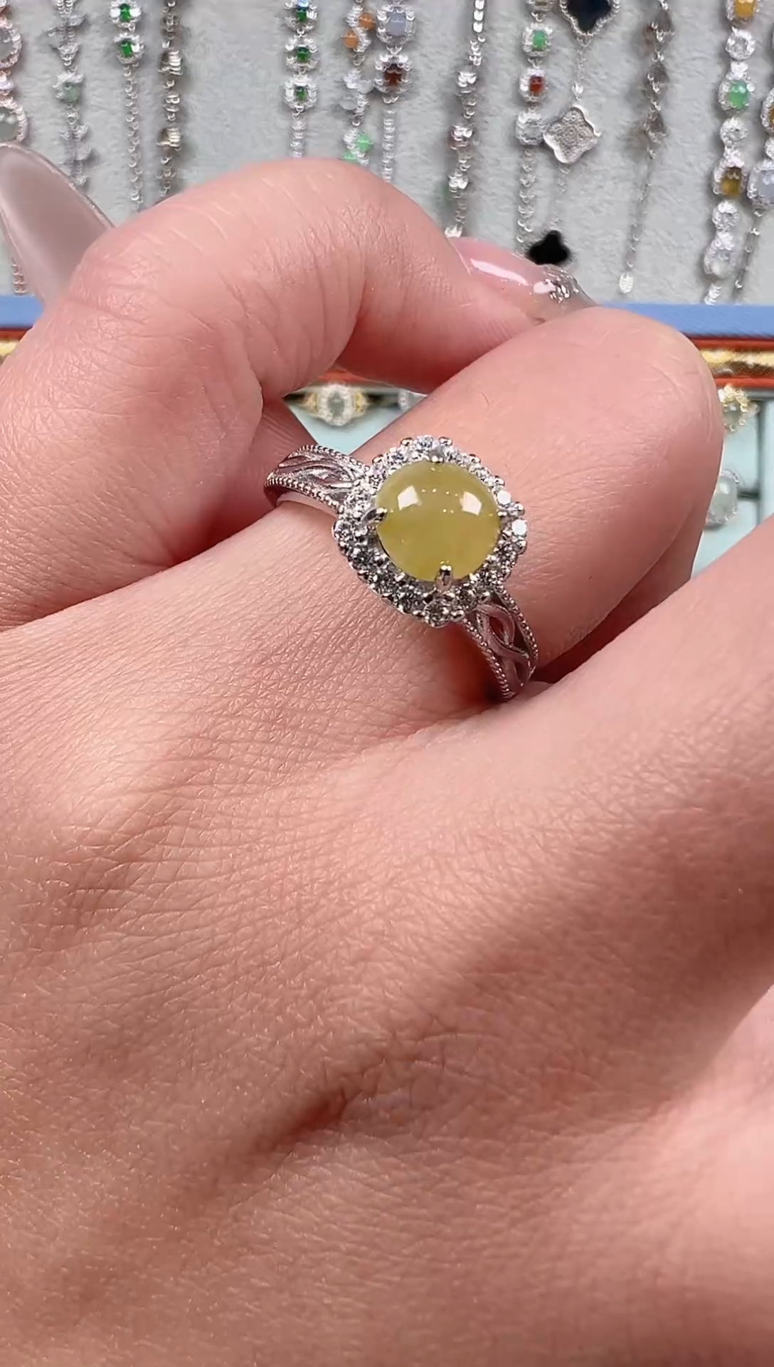 【闪购商品】翡翠戒指银S925镀金镶嵌天然缅料保a保真保天然