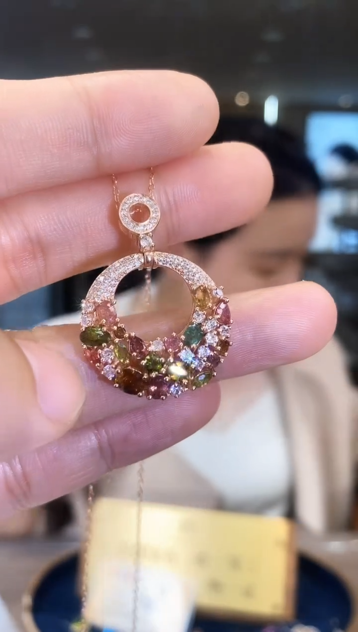 【闪购商品】碧玺项链银S925镶嵌13天然宝石