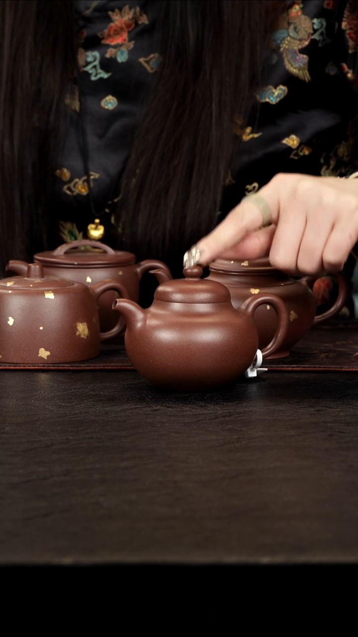 茶壶紫砂老紫泥柿圆壶200cc