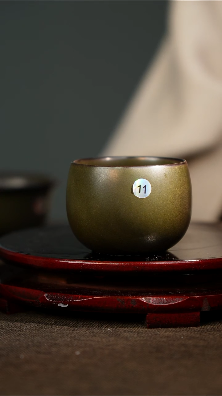 11柴烧 黄金釉 支钉烧 龙蛋杯 无底款