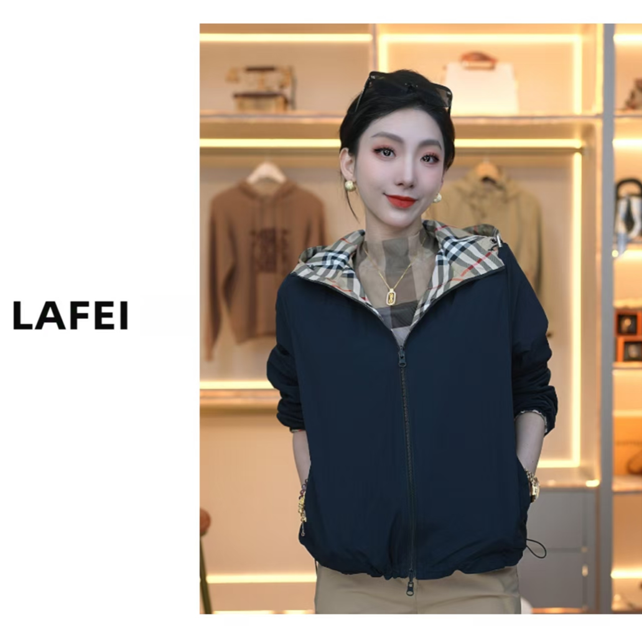 新款时尚宽松休闲双面穿连帽夹克外套