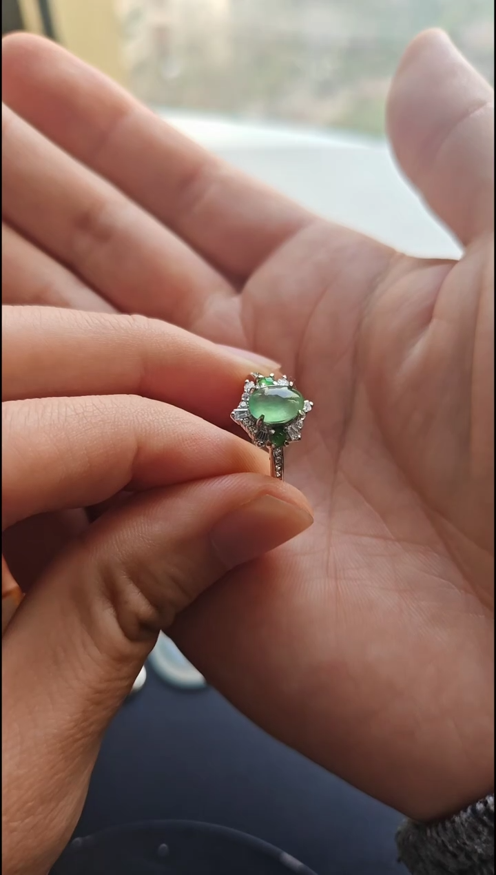 银S925镶嵌戒指翡翠翡翠戒指S925银镶嵌