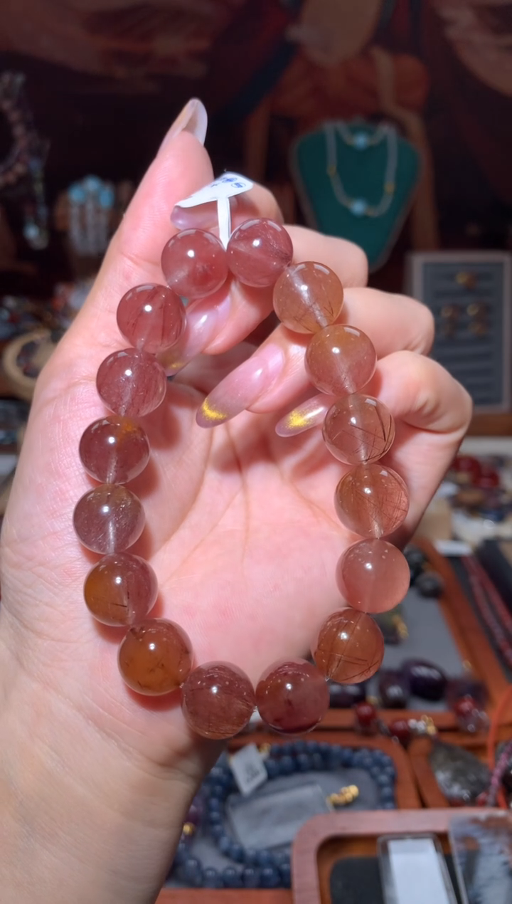 未镶嵌珠宝半成品水晶a**娟粉紫兔毛手串13+mm