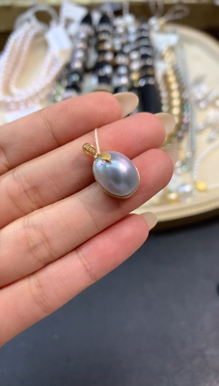 18K金镶嵌吊坠（不含链）拼合珍珠（马贝珠）A435|多样性发货一件1600
