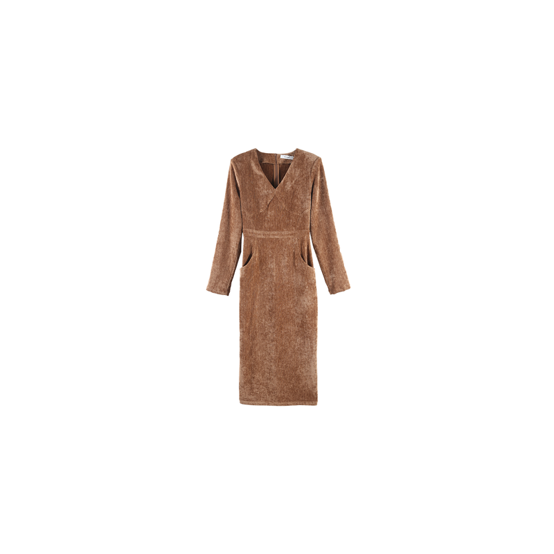 【原创设计】「臻绒岁月」秋冬高级感复古V领丝绒连衣裙HBZC621129