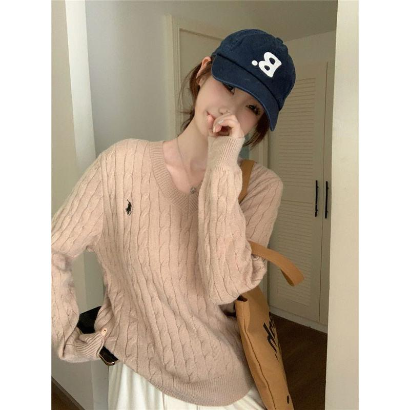 【现货】小众韩版套头2026秋冬新款v领刺绣打底上衣显瘦百搭A6-11