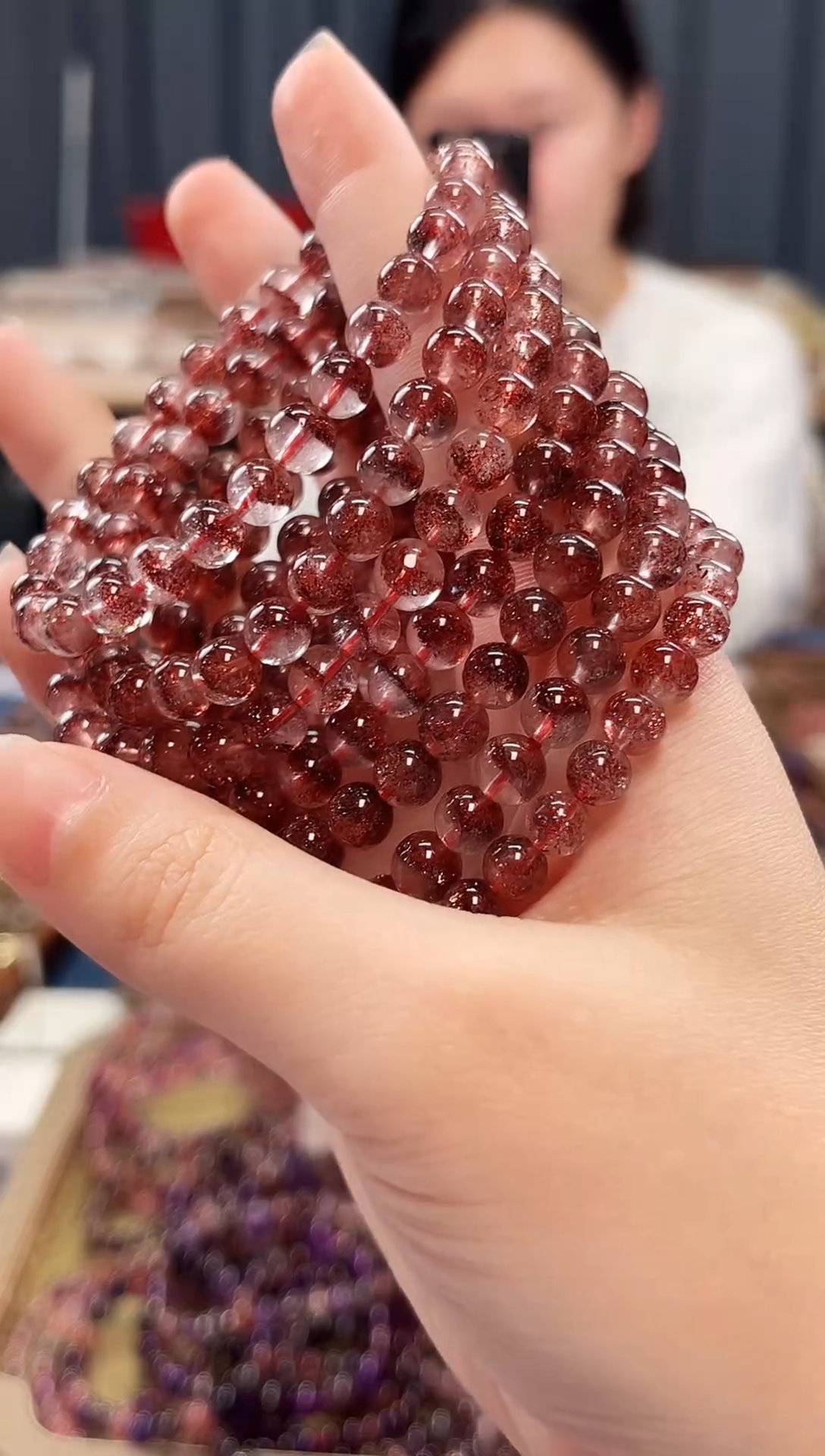 未镶嵌手串水晶金草莓超七单圈手串6mm【多样性发一】
