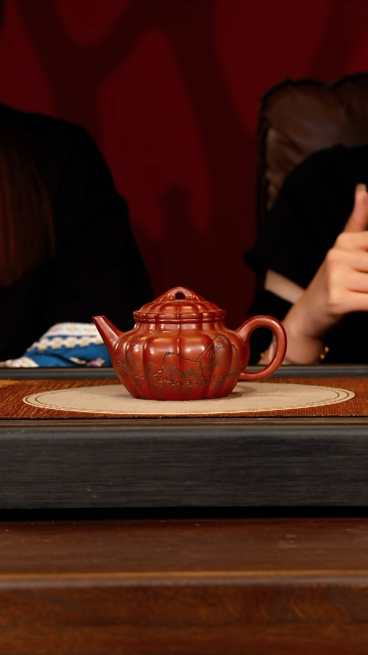 茶壶紫砂宜兴紫砂DXY 海棠红 筋纹秋水 240cc