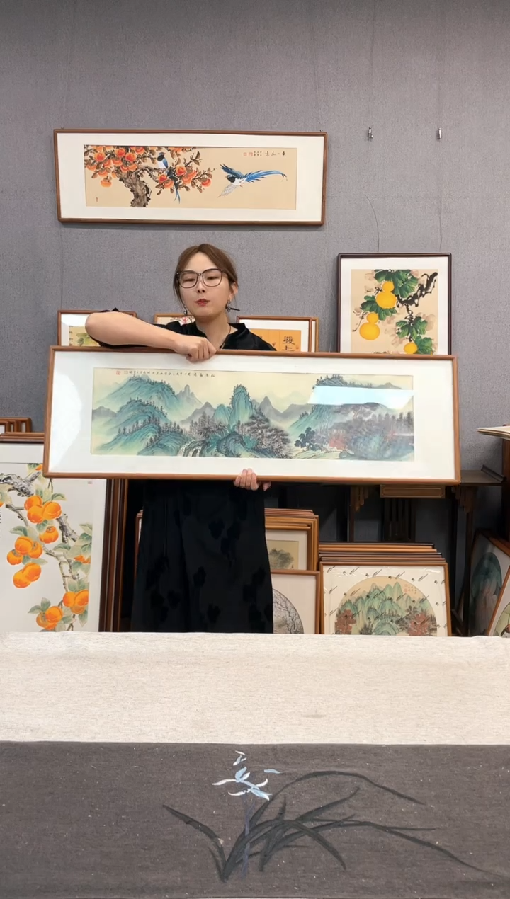 【闪购商品】国画手写手绘带框作品-40*123-孔德尚