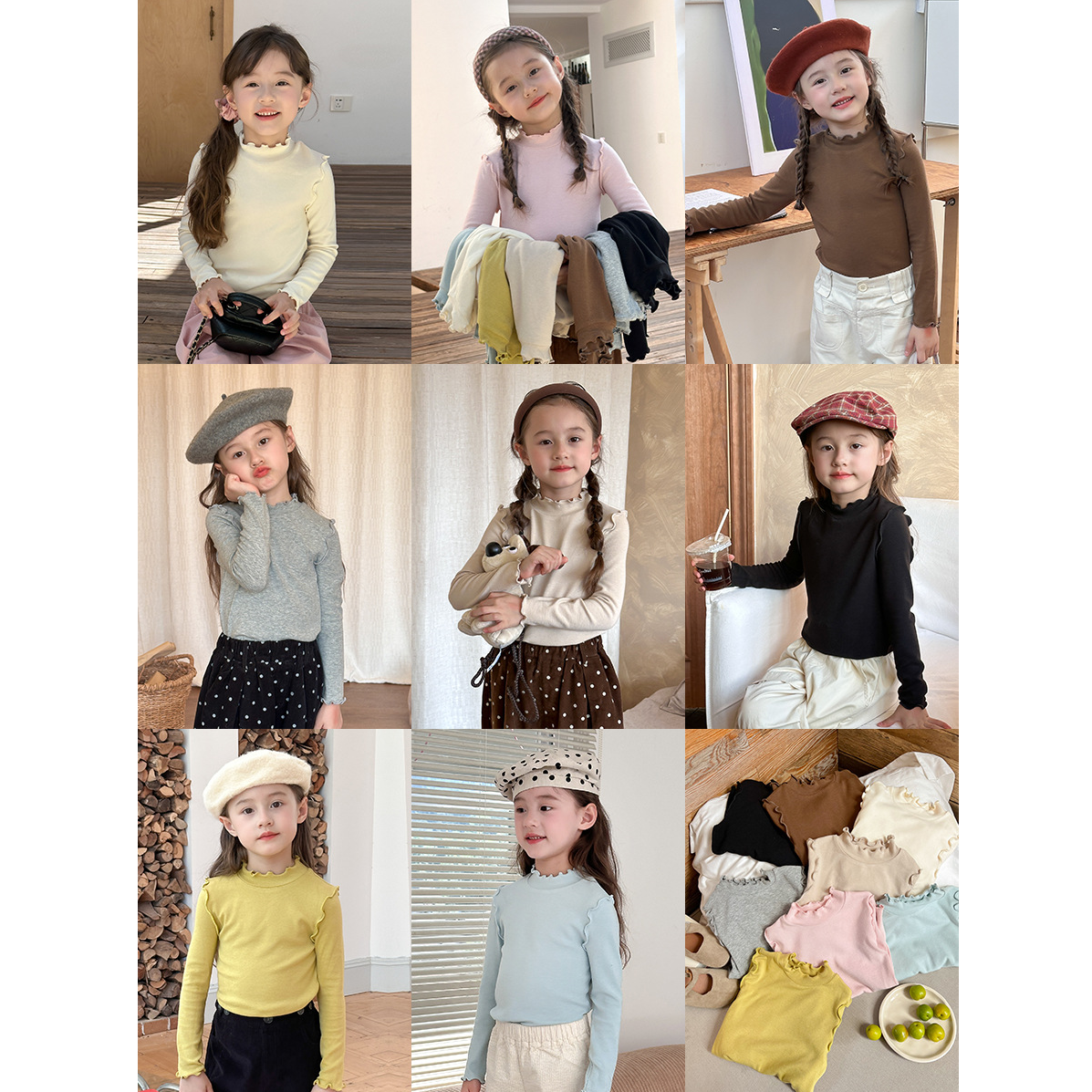 【现货已开价】女童秋百搭甜美木耳花边打底衫 24X036