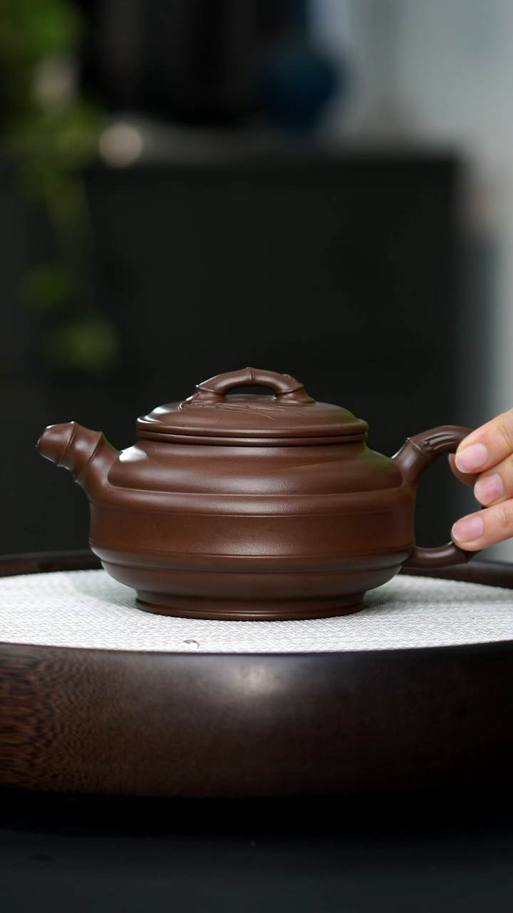 禅*JCY-0508双线竹鼓（顾景舟原件复刻）-革紫-465cc