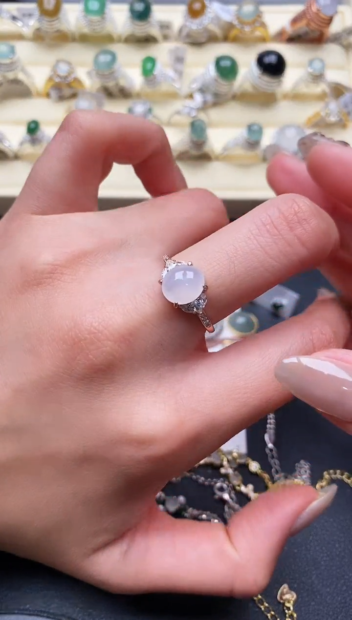 【闪购商品】翡翠戒指银S925镶嵌缅甸翡翠2 6+5