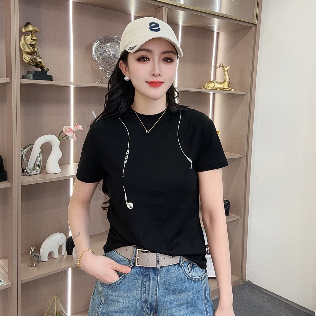 【众帆女装】2591夏季新款时尚印花耳机百搭修身休闲显瘦ins短袖