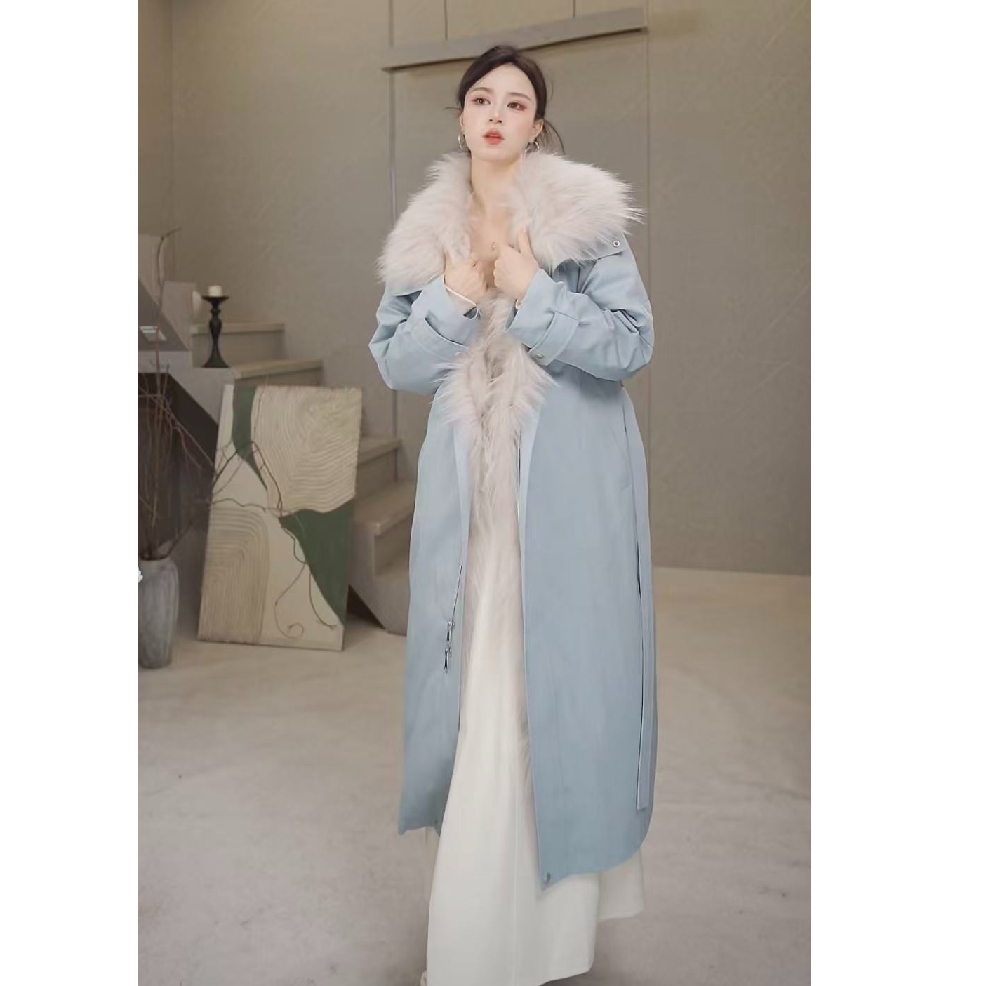 破界【清风】2025秋冬新款气质宽松版貉子毛领鹅绒服90白鹅绒