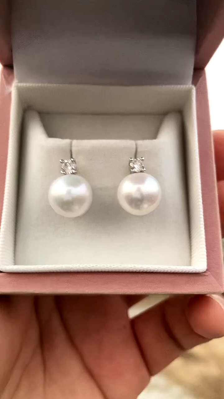 银S925镶嵌耳饰淡水珍珠10-11