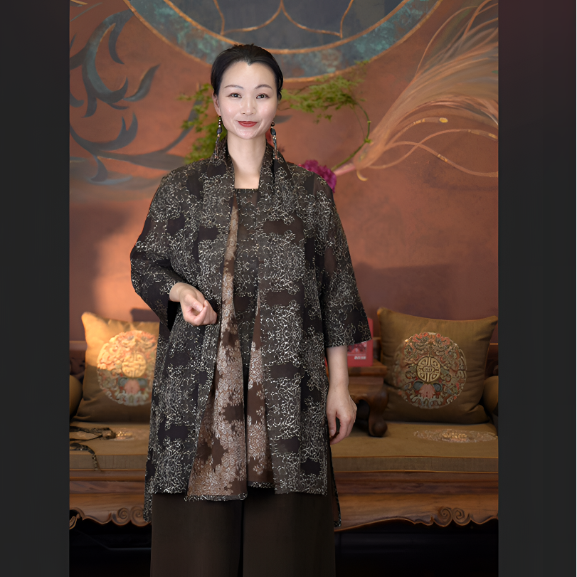 爱上莲心香云纱【剪花】风衣袈裟 新中式老钱风复古传统中国风