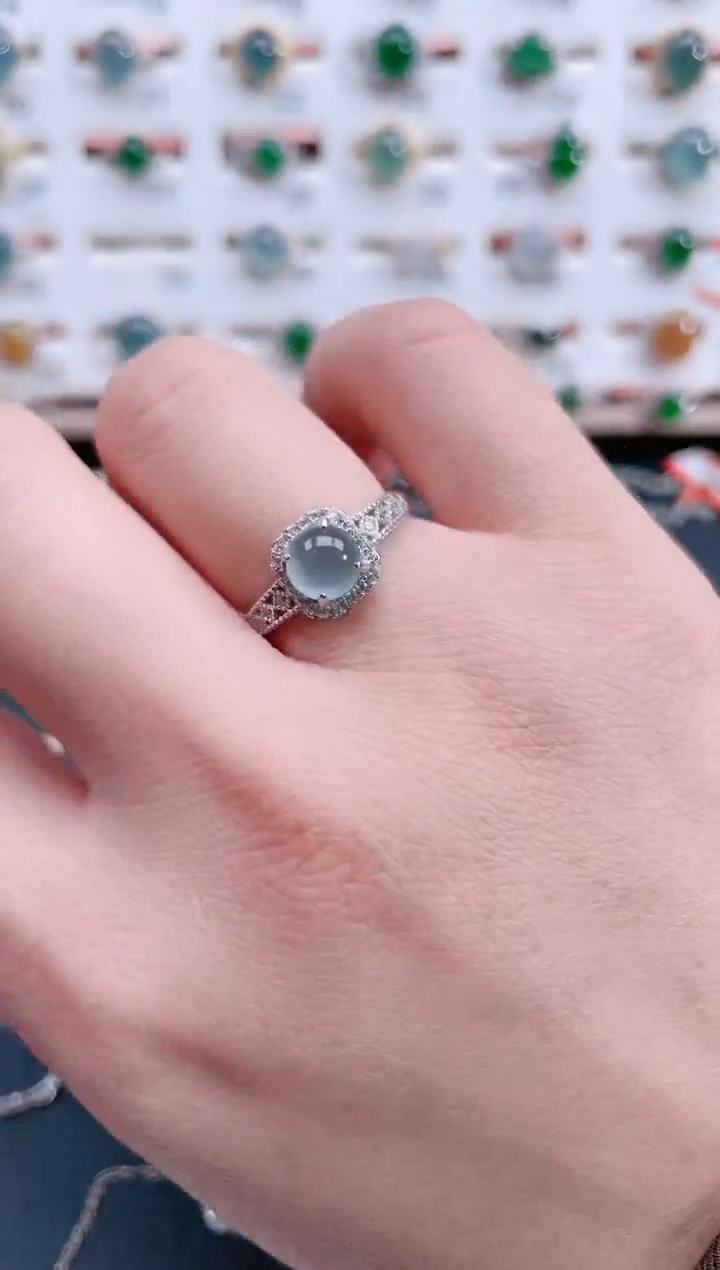 银S925镶嵌戒指翡翠天然翡翠