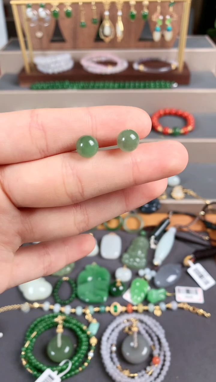 银S925镶嵌和田玉耳饰1