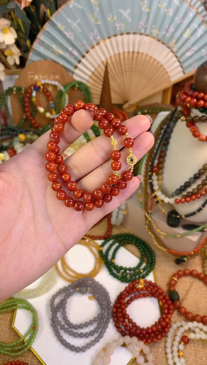 【闪购商品】南红玛瑙双圈18K金镶嵌南红