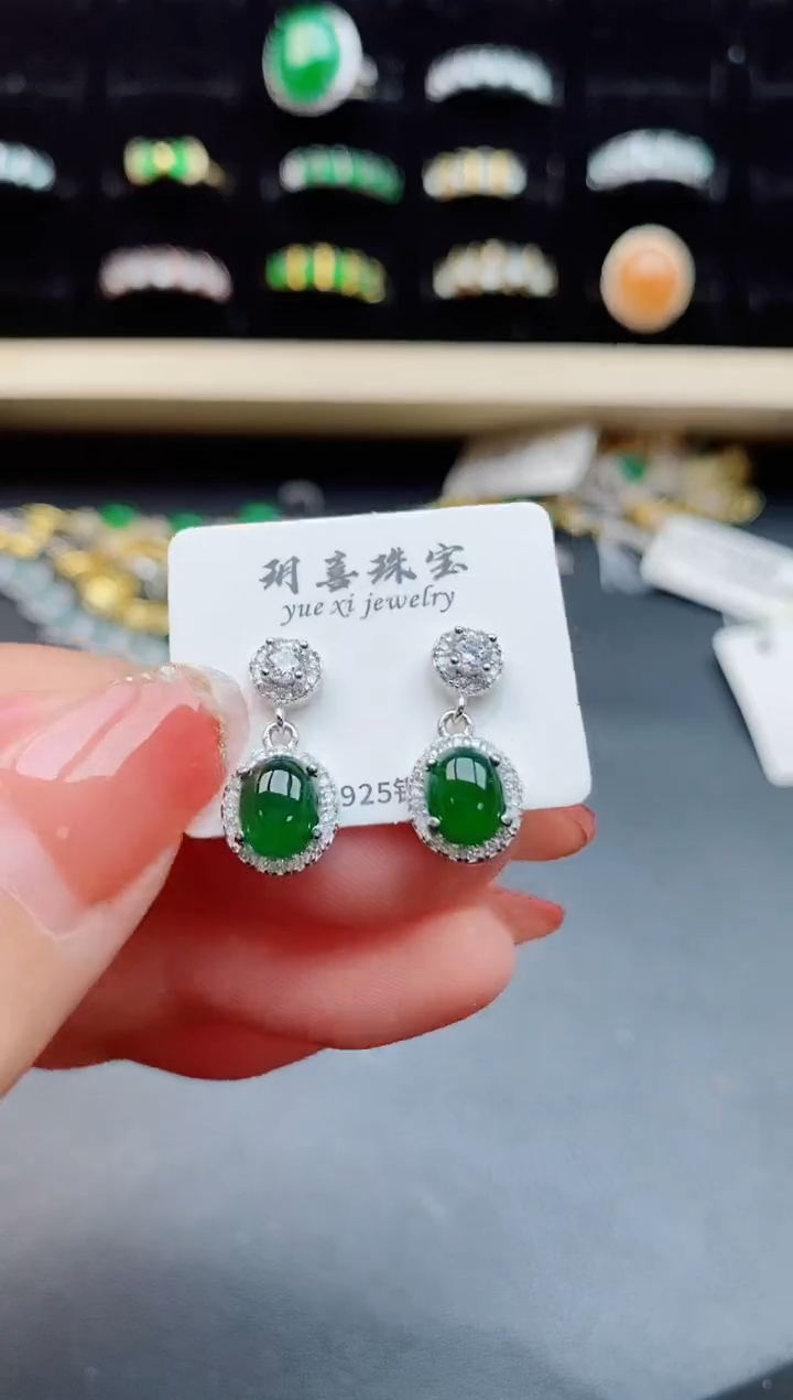 【闪购商品】翡翠耳饰银S925镶嵌12121