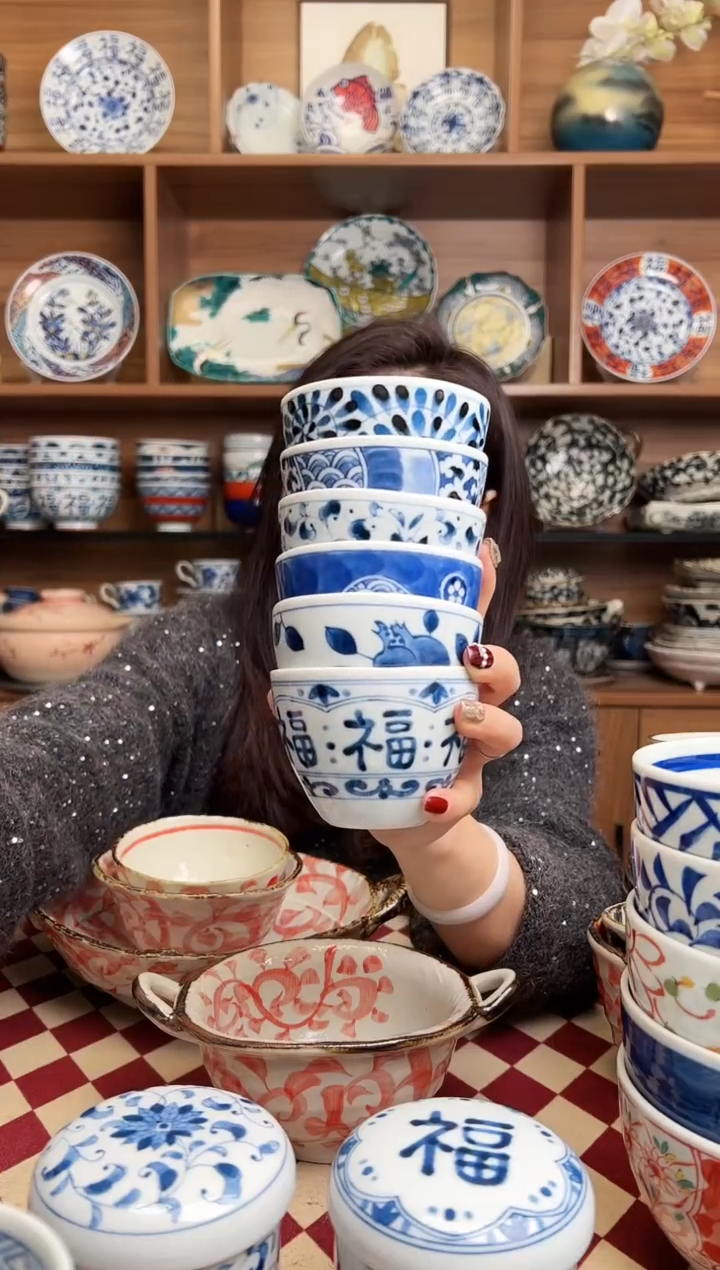 【闪购商品】瓷片蓝凛堂斗笠茶杯 6只装混搭