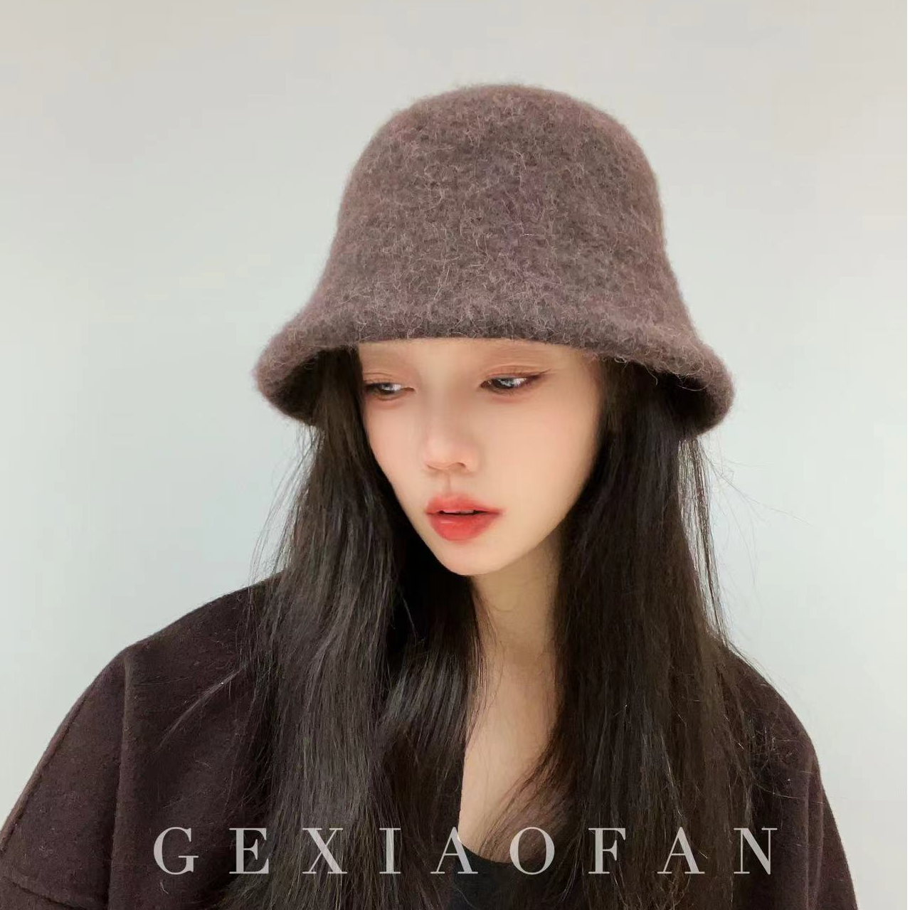GEXIAOFAN·高货系列羊驼绵羊毛冬季显脸小百搭女士毛绒纯色渔夫帽