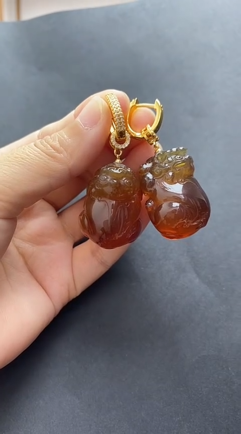 银S925镶嵌琥珀裸石琥珀耳坠