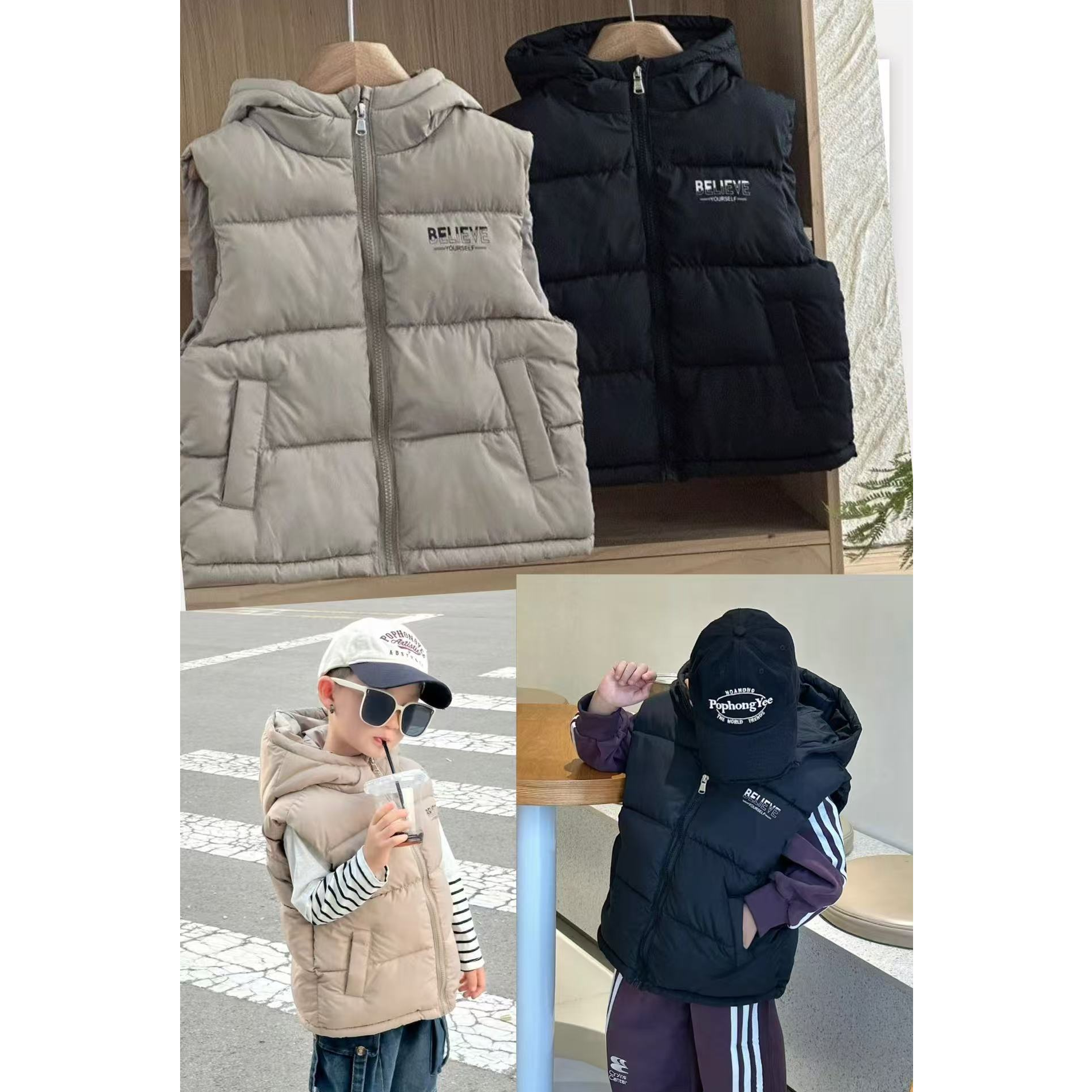 儿童新款马甲冬季加厚连帽时尚男女休闲童装中大童坎肩韩版潮流