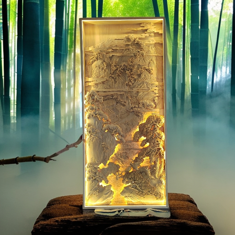 东阳木雕背景墙高山流水