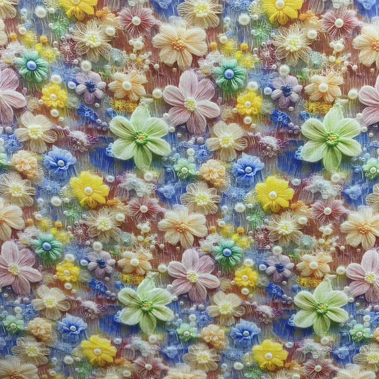 精品棉绸5D立体印花 流苏花朵