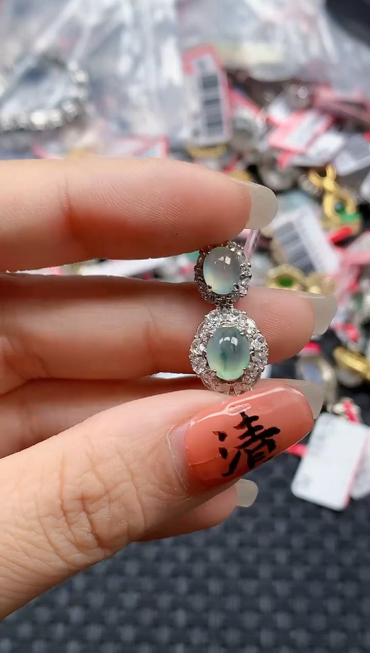 银S925镶嵌戒指翡翠天然A货缅甸翡翠