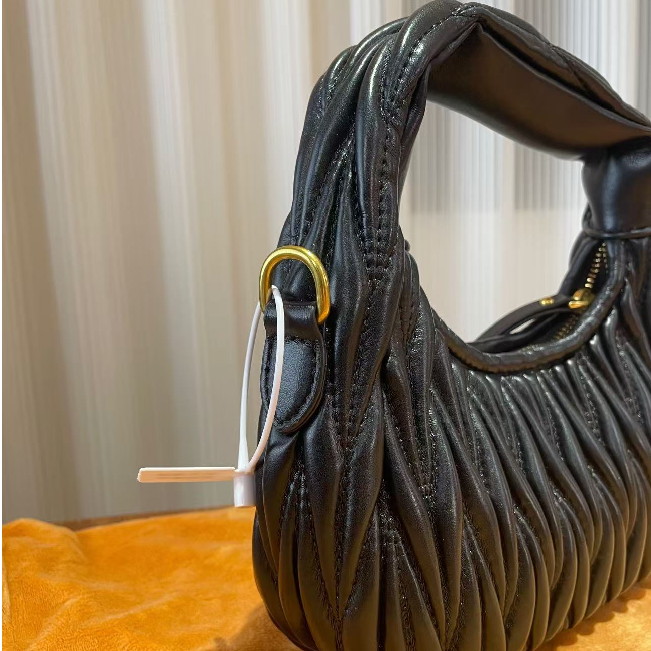 HIRMRIS手工真皮包MX221 缪褶皱手提黑色