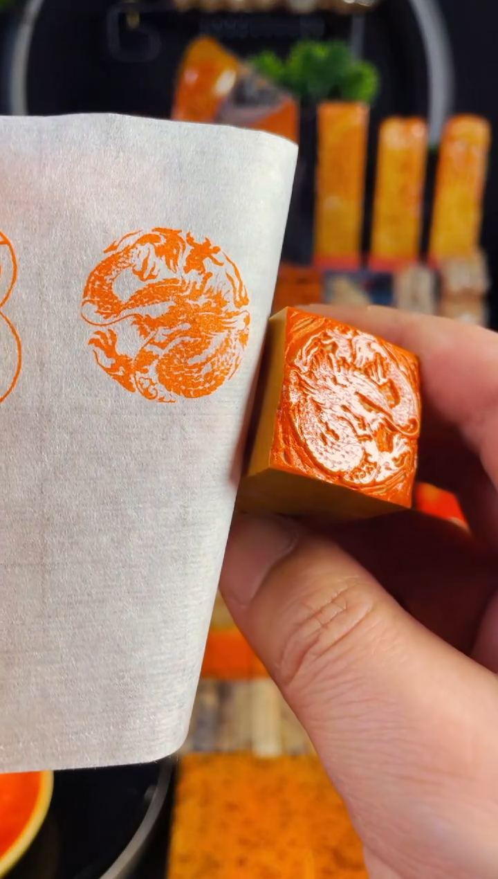 【闪购商品】老挝石印石手工篆刻《龙》2.5木纹