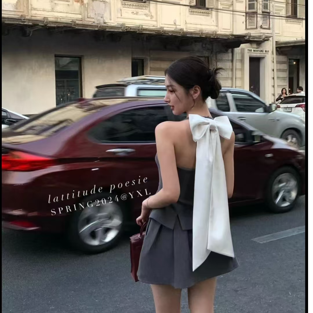 2025春季新款蝴蝶结格雷系二件套套装