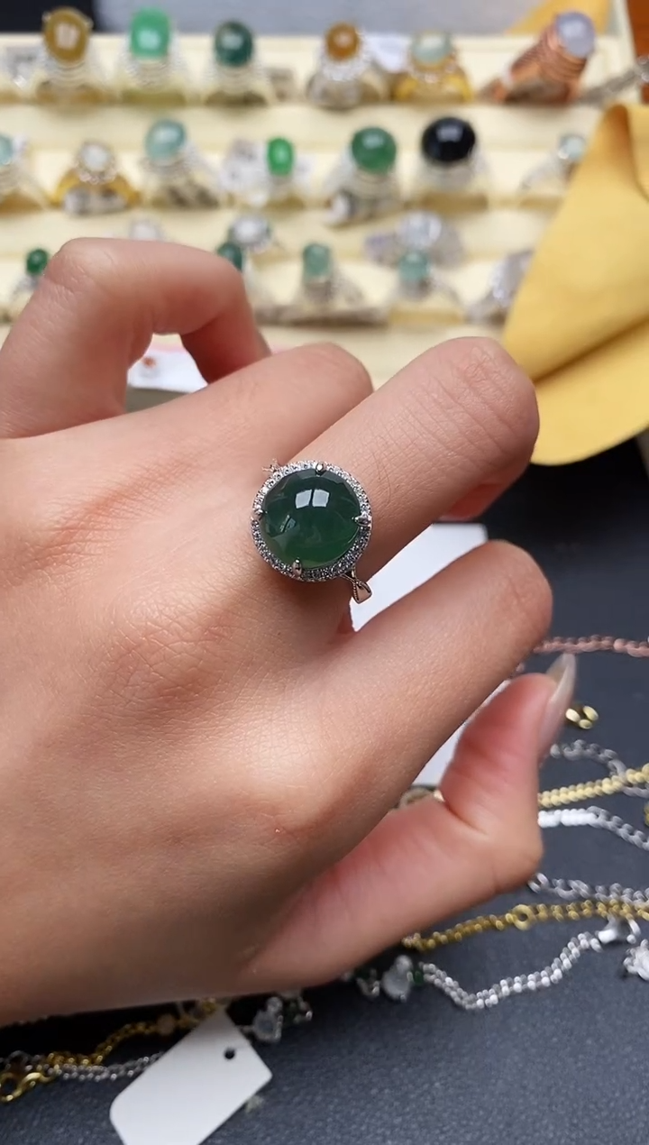 【闪购商品】翡翠戒指银S925镶嵌缅甸翡翠3  4+1