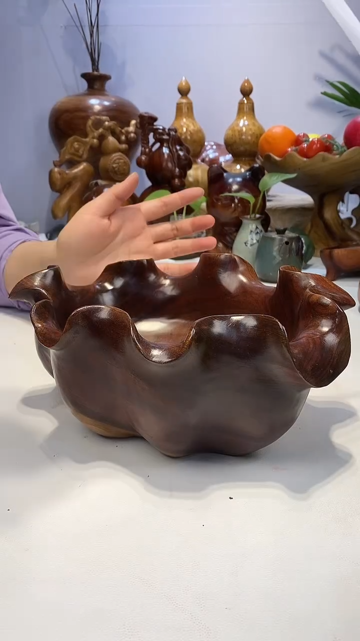 【闪购商品】香樟木A18荷叶果盆/尺寸28*23*12