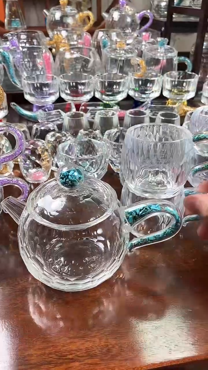 【闪购商品】水晶西施壶绿松石+弯把小茶碗绿松石2个