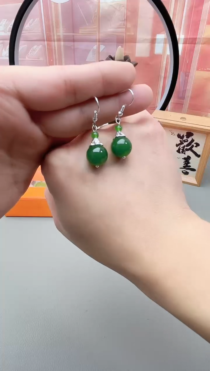 银S925镶嵌耳坠玛瑙/玉髓j201