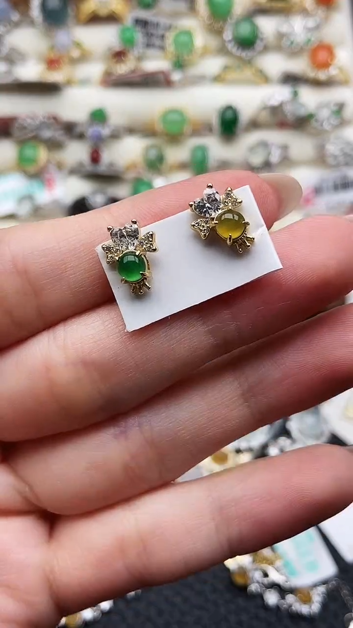 银S925镶嵌翡翠耳饰102