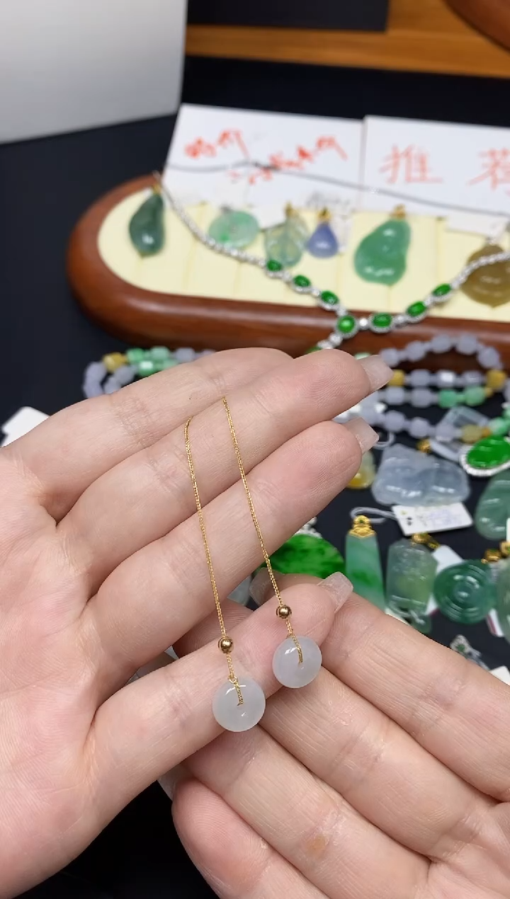 18K金镶嵌翡翠耳饰扣子18K金扣镶嵌@@CMT1282-1