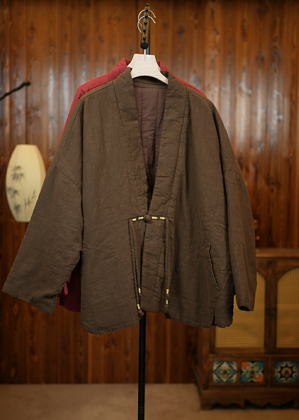 山木间纯亚麻盘扣茶服棉服XHH85210