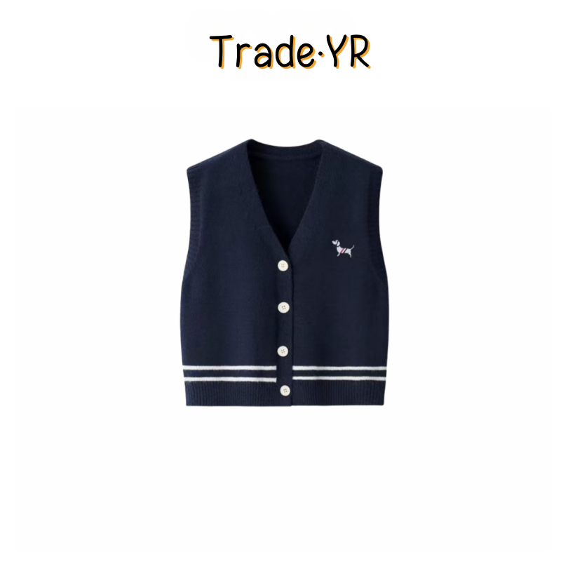 【精纺羊毛】XFT0375秋冬爆款V领小狗刺绣马夹时尚百搭气质显瘦上衣