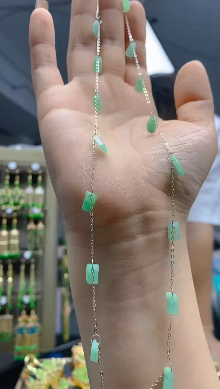 【闪购商品】翡翠耳饰银S925镶嵌0136翡翠锁骨链