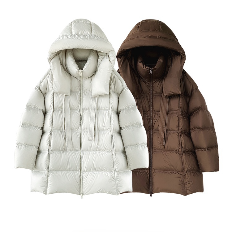 羽绒服女中长款冬天2025新款今年流行爆款泡芙白鸭绒保暖连帽外套