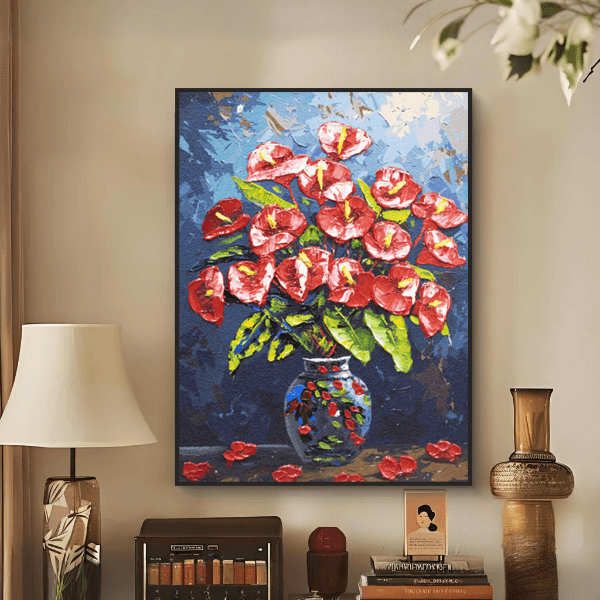 S5347-北欧立体餐厅花卉油画客厅画现代艺术肌理挂画花瓶6080