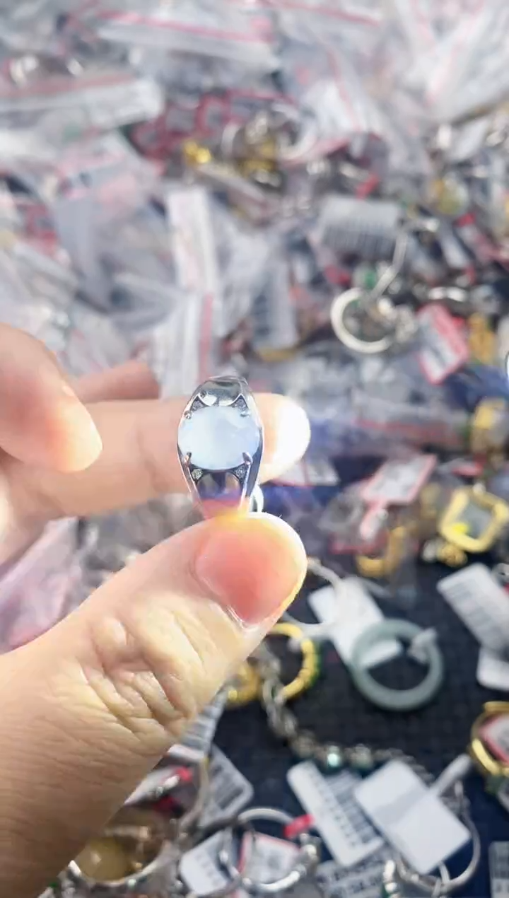 银S925镶嵌戒指翡翠555   1